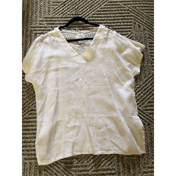 Vanessa Zani Women Tunic Blouse Lace Italy Linen White SZ L - Picture 5 of 10